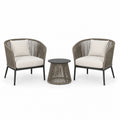 3-teiliges Outdoor-Set mit 2 Sesseln 68 × 70 × 78 cm und rundem Beistelltisch Ø 45 × 48 cm in Taupe, Beige und Schwarz