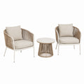 3-teiliges Garten-Lounge-Set in Beige/Weiß mit Seilgeflecht, 2 Sessel 70 × 70 × 76 cm und Tisch 60 × 60 × 45 cm