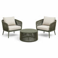3-teiliges Gartenmöbel-Set mit 2 Sesseln und rundem Tisch, Grün/Beige, Sessel 70 × 75 × 75 cm, Tisch Ø 70 × 42 cm