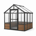 Freistehendes Gewächshaus mit Tür und Dachlüftung, Schwarz/Transparent/Braun, 240 x 190 x 240 cm