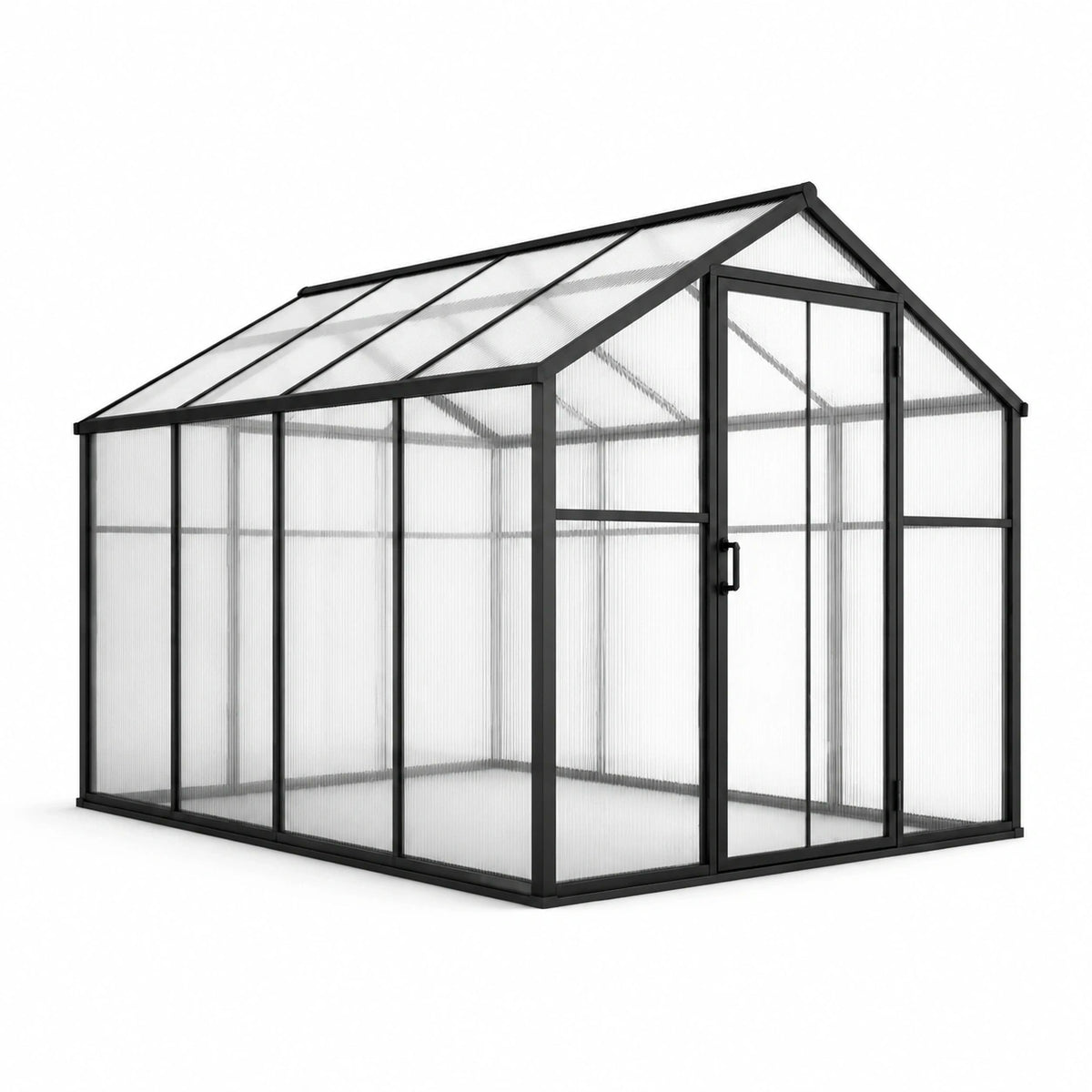 Gewächshaus aus Aluminium mit Polycarbonatplatten und Tür, 190 × 190 × 195 cm, Schwarz/Transparent