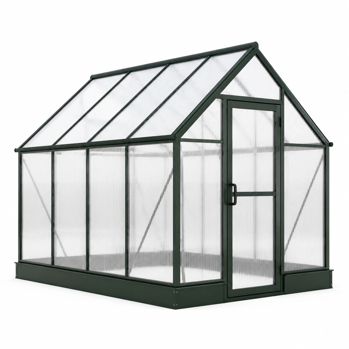 Aluminium-Polycarbonat-Gewächshaus mit Tür, 190 × 190 × 195 cm, Dunkelgrün/Transparent