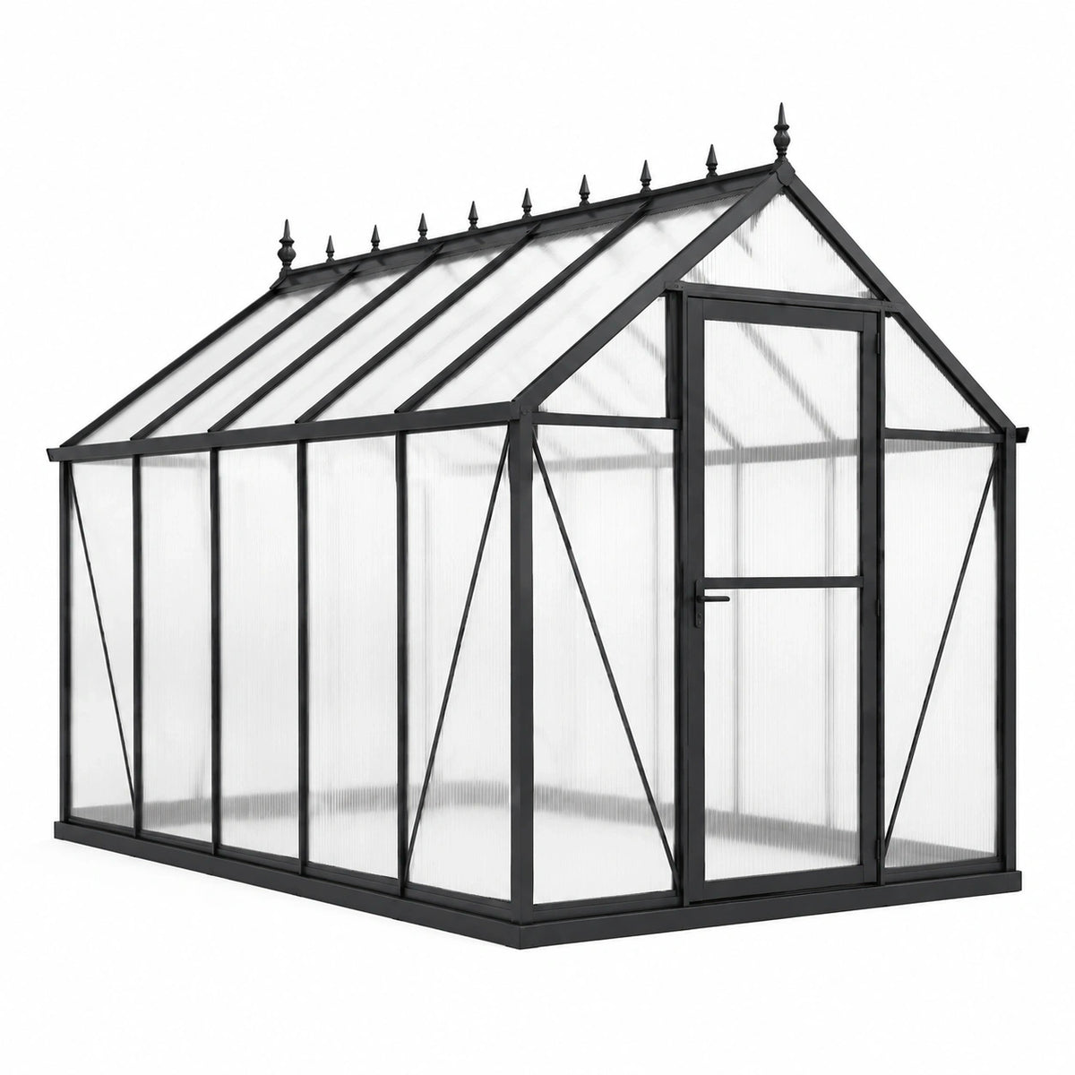 Viktorianisches Gewächshaus aus Aluminium 240 x 190 x 230 cm Schwarz/Transparent mit Polycarbonatplatten