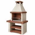 Gartengrillkamin aus Beton und Ziegeln, 120 × 70 × 210 cm, Rot/Beige mit Edelstahl-Grillrost