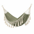 Baumwoll-Hängematte im Boho-Stil, 300 × 100 × 5 cm, Grün/Creme mit Quasten