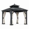 Pavillon 300 × 300 × 300 cm aus Stahl in Anthrazit mit beigen Vorhängen