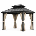 Freistehende Metallüberdachung 300 × 300 × 290 cm in Schwarz/Beige mit Seitenvorhängen