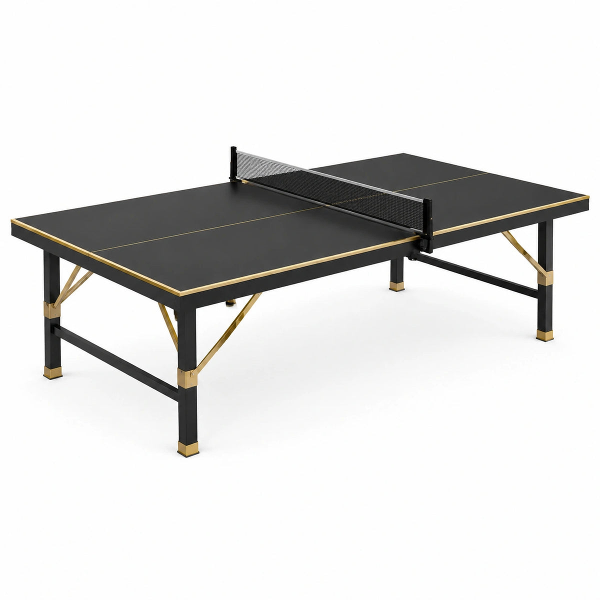 Tischtennistisch für Innenräume, 274 × 152,5 × 76 cm, Schwarz/Gold, mit Netz und Metallgestell