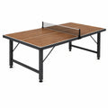 Tischtennisplatte 274 × 152 × 76 cm in Holzoptik mit schwarzem Stahlgestell und Netz