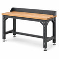 Werkbank aus Holz und Stahl mit Metallrückwand, 160 × 60 × 90 cm, Schwarz/Natur