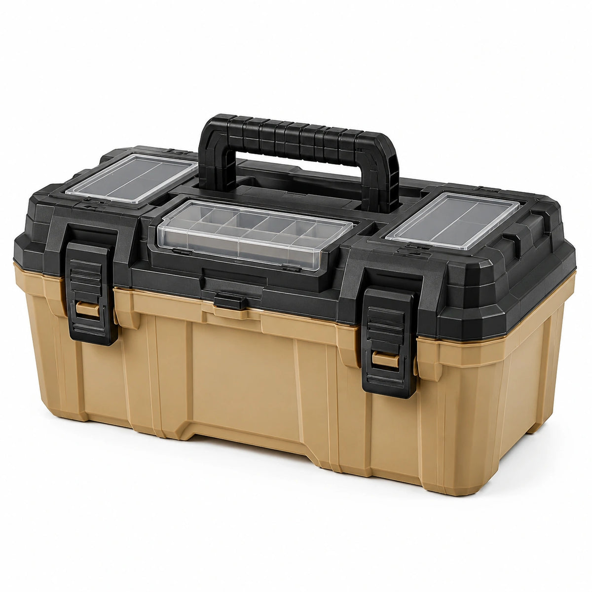 Kunststoff-Werkzeugkoffer 52 × 28 × 25 cm mit Organizern und Tragegriff, Schwarz/Sand