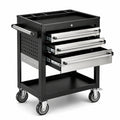 Werkstattwagen aus Stahl, 76 × 46 × 86 cm, Schwarz/Silber, mit 3 Schubladen und Rollen