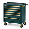 Stahl-Werkzeugwagen mit 6 Schubladen und Rollen, 80 × 45 × 95 cm, Dunkelgrün/Gold/Schwarz